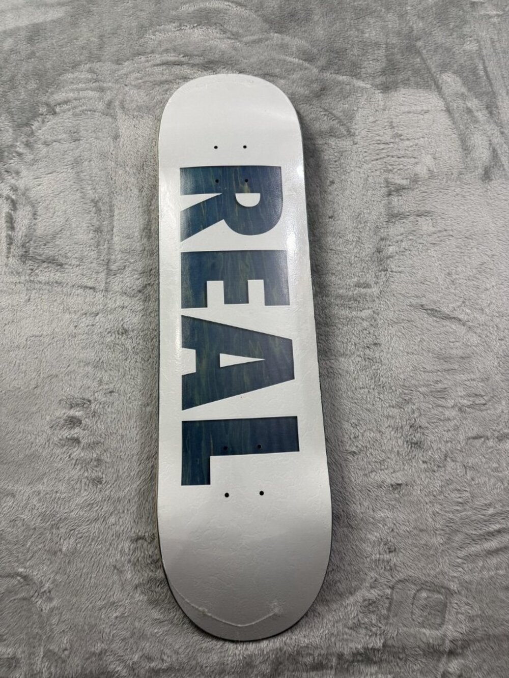 New Real Logo Skateboard Deck White Blue Art Graphic Skateboarding Street 8.25